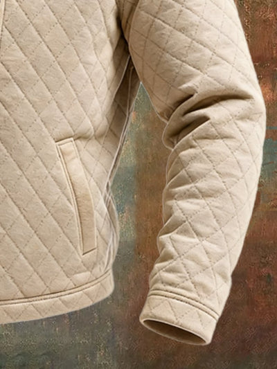 BEIGE WATTIERTE JACKE MIT LEDERDETAILS