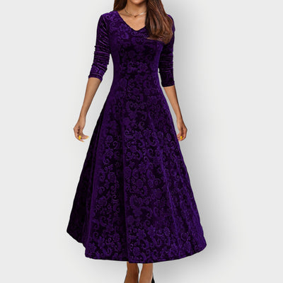 Alora - Vintage-Inspired Jacquard Velvet Midi Dress