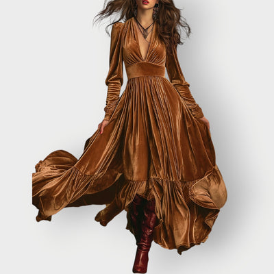 Soraya - Vintage A-Line Velvet Maxi Dress