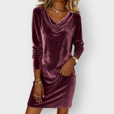 Kathleen - Elegant Drape Neck Velvet Dress