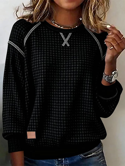 Alina® | Damen Langarm Waffel Sweatshirt mit Rundhalsausschnitt