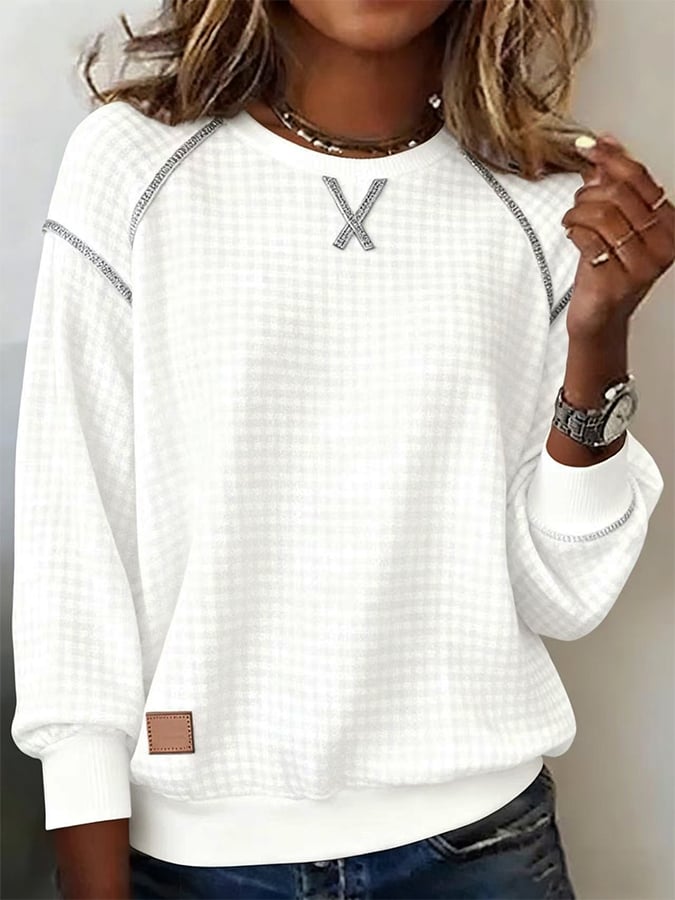 Alina® | Damen Langarm Waffel Sweatshirt mit Rundhalsausschnitt