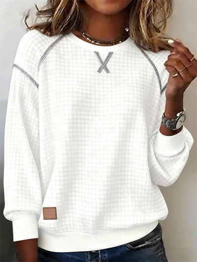 Alina® | Damen Langarm Waffel Sweatshirt mit Rundhalsausschnitt