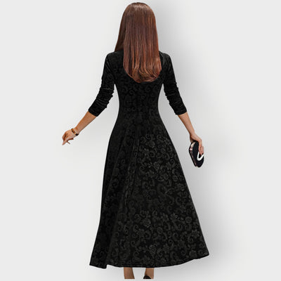 Alora - Vintage-Inspired Jacquard Velvet Midi Dress