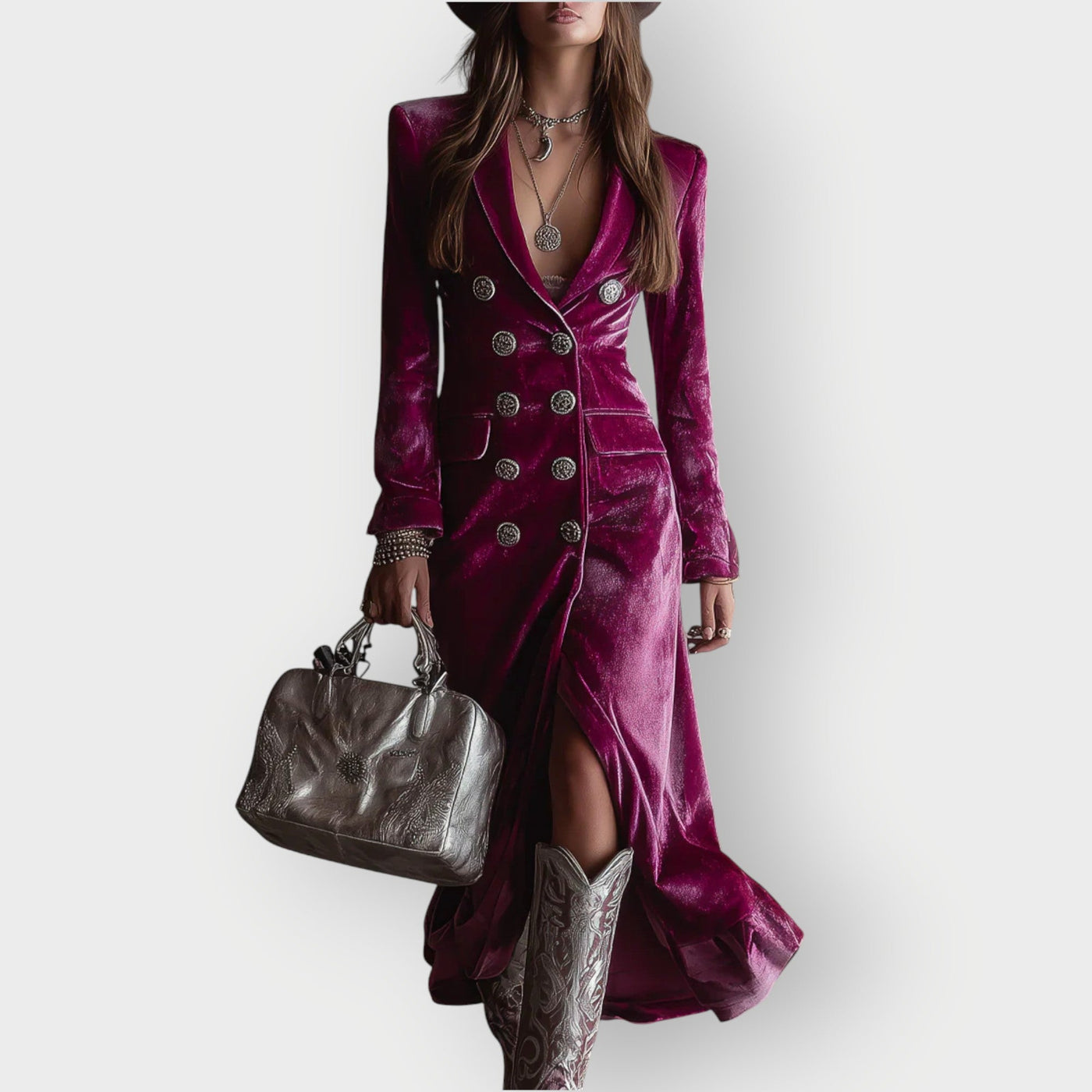 Vera - Luxe Double-Breasted Velvet Maxi Dress