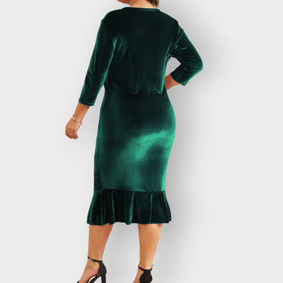 Yara - Luxe Velvet Ruffle Midi Dress