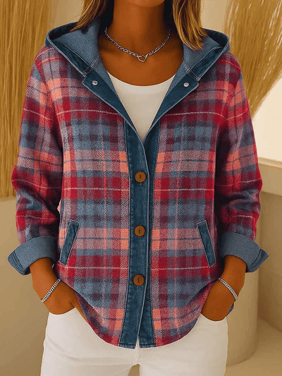 Jasmina® | Damen Freizeitjacke mit Kontrastfarbe und Karomuster