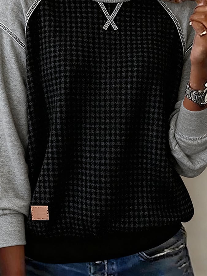 Caren® | Damen Freizeit Crew Neck Kontrast Waffel Sweatshirt