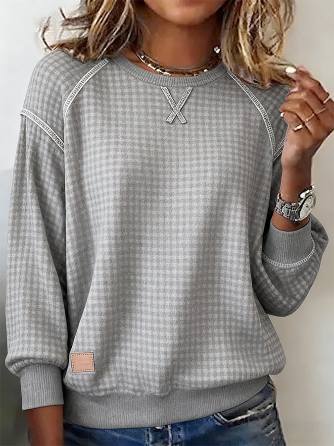 Alina® | Damen Langarm Waffel Sweatshirt mit Rundhalsausschnitt
