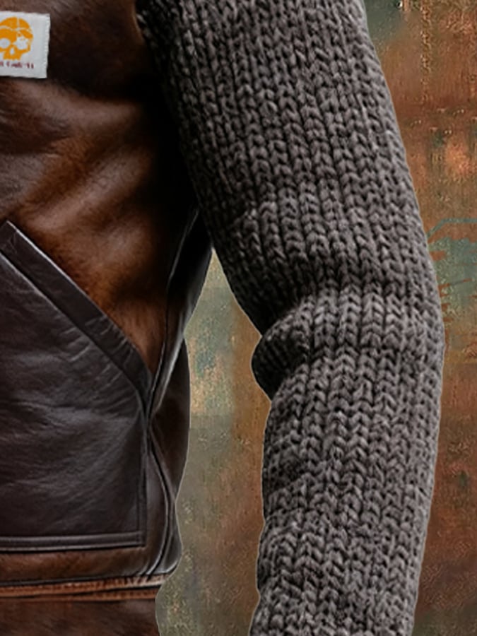 LEDER- UND STRICKJACKE MIT WARMEM SHERPA-FUTTER