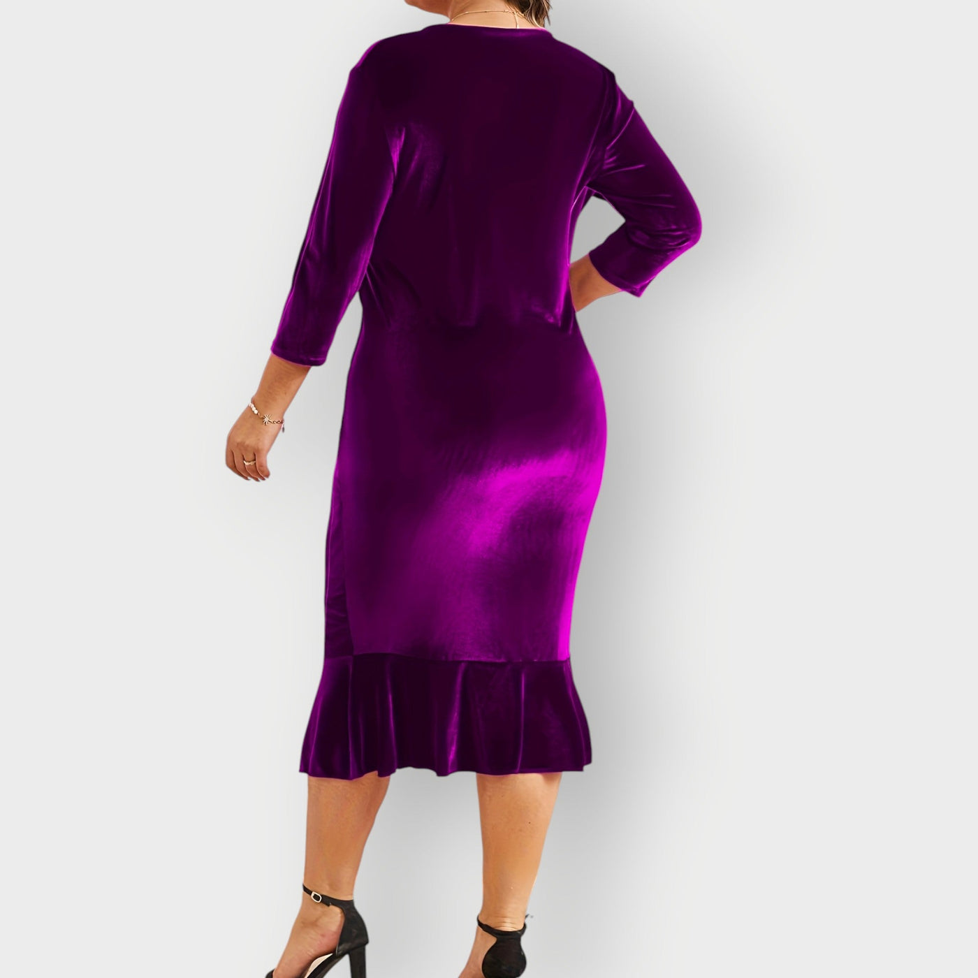 Yara - Luxe Velvet Ruffle Midi Dress