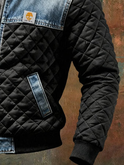 SCHWARZE STEPPJACKE MIT DENIMDETAILS