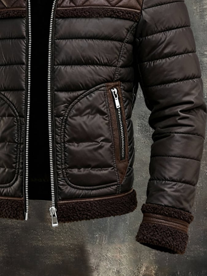 BRAUNE STEPPJACKE MIT WARMEM SHERPA-KRAGEN